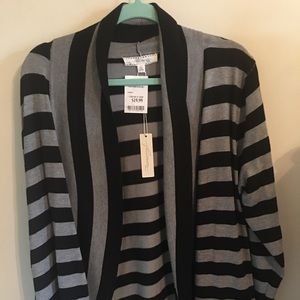 Striped open front sweater
